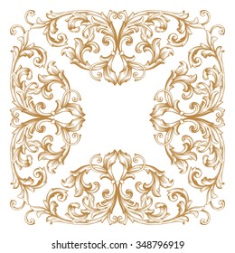 Premium Gold vintage baroque frame scroll ornament engraving border floral retro pattern antique style acanthus foliage swirl decorative design element filigree calligraphy