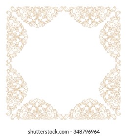 Premium Gold vintage baroque frame scroll ornament engraving border floral retro pattern antique style acanthus foliage swirl decorative design element filigree calligraphy