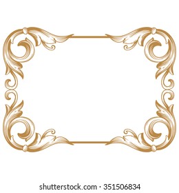 Premium Gold vintage baroque frame scroll ornament engraving border floral retro pattern antique style acanthus foliage swirl decorative design element filigree calligraphy