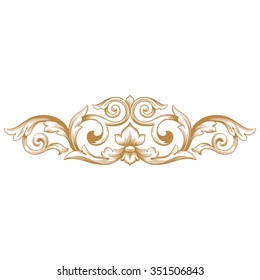 Premium Gold vintage baroque frame scroll ornament engraving border floral retro pattern antique style acanthus foliage swirl decorative design element filigree calligraphy