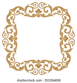 Premium Gold vintage baroque frame scroll ornament engraving border floral retro pattern antique style acanthus foliage swirl decorative design element filigree calligraphy