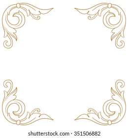 Premium Gold vintage baroque frame scroll ornament engraving border floral retro pattern antique style acanthus foliage swirl decorative design element filigree calligraphy