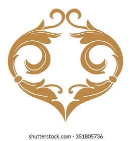 Premium Gold vintage baroque frame scroll ornament engraving border floral retro pattern antique style acanthus foliage swirl decorative design element filigree calligraphy