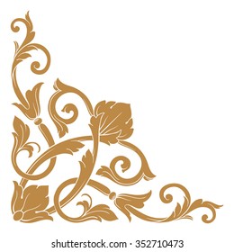 Premium Gold vintage baroque frame scroll ornament engraving border floral retro pattern antique style acanthus foliage swirl decorative design element filigree calligraphy