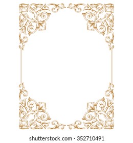 Premium Gold vintage baroque frame scroll ornament engraving border floral retro pattern antique style acanthus foliage swirl decorative design element filigree calligraphy