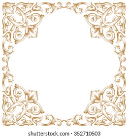 Premium Gold vintage baroque frame scroll ornament engraving border floral retro pattern antique style acanthus foliage swirl decorative design element filigree calligraphy