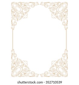 Premium Gold vintage baroque frame scroll ornament engraving border floral retro pattern antique style acanthus foliage swirl decorative design element filigree calligraphy