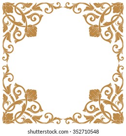 Premium Gold vintage baroque frame scroll ornament engraving border floral retro pattern antique style acanthus foliage swirl decorative design element filigree calligraphy