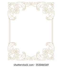 Premium Gold vintage baroque frame scroll ornament engraving border floral retro pattern antique style acanthus foliage swirl decorative design element filigree calligraphy