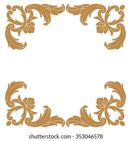 Premium Gold vintage baroque frame scroll ornament engraving border floral retro pattern antique style acanthus foliage swirl decorative design element filigree calligraphy