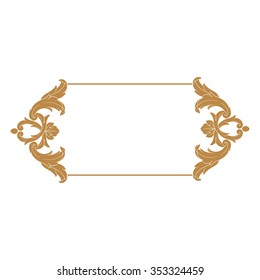 Premium Gold vintage baroque frame scroll ornament engraving border floral retro pattern antique style acanthus foliage swirl decorative design element filigree calligraphy