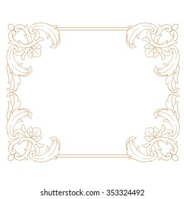 Premium Gold vintage baroque frame scroll ornament engraving border floral retro pattern antique style acanthus foliage swirl decorative design element filigree calligraphy