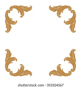 Premium Gold vintage baroque frame scroll ornament engraving border floral retro pattern antique style acanthus foliage swirl decorative design element filigree calligraphy