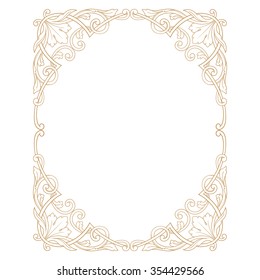 Premium Gold vintage baroque frame scroll ornament engraving border floral retro pattern antique style acanthus foliage swirl decorative design element filigree calligraphy