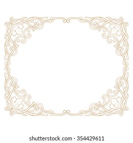 Premium Gold vintage baroque frame scroll ornament engraving border floral retro pattern antique style acanthus foliage swirl decorative design element filigree calligraphy