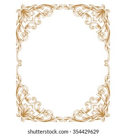 Premium Gold vintage baroque frame scroll ornament engraving border floral retro pattern antique style acanthus foliage swirl decorative design element filigree calligraphy