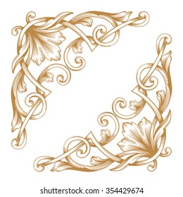 Premium Gold vintage baroque frame scroll ornament engraving border floral retro pattern antique style acanthus foliage swirl decorative design element filigree calligraphy
