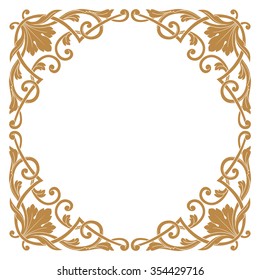 Premium Gold vintage baroque frame scroll ornament engraving border floral retro pattern antique style acanthus foliage swirl decorative design element filigree calligraphy