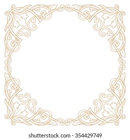 Premium Gold vintage baroque frame scroll ornament engraving border floral retro pattern antique style acanthus foliage swirl decorative design element filigree calligraphy