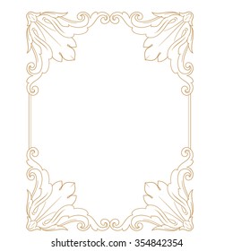 Premium Gold vintage baroque frame scroll ornament engraving border floral retro pattern antique style acanthus foliage swirl decorative design element filigree calligraphy