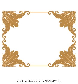 Premium Gold vintage baroque frame scroll ornament engraving border floral retro pattern antique style acanthus foliage swirl decorative design element filigree calligraphy