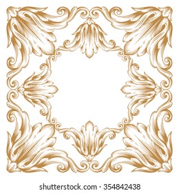 Premium Gold vintage baroque frame scroll ornament engraving border floral retro pattern antique style acanthus foliage swirl decorative design element filigree calligraphy