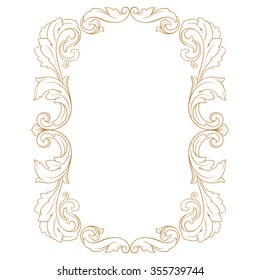 Premium Gold vintage baroque frame scroll ornament engraving border floral retro pattern antique style acanthus foliage swirl decorative design element filigree calligraphy