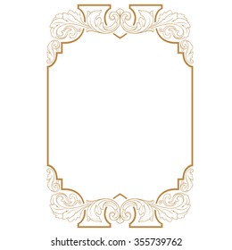 Premium Gold vintage baroque frame scroll ornament engraving border floral retro pattern antique style acanthus foliage swirl decorative design element filigree calligraphy