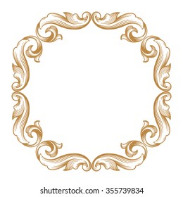 Premium Gold vintage baroque frame scroll ornament engraving border floral retro pattern antique style acanthus foliage swirl decorative design element filigree calligraphy