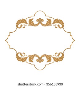 Premium Gold vintage baroque frame scroll ornament engraving border floral retro pattern antique style acanthus foliage swirl decorative design element filigree calligraphy