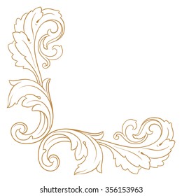 Premium Gold vintage baroque frame scroll ornament engraving border floral retro pattern antique style acanthus foliage swirl decorative design element filigree calligraphy