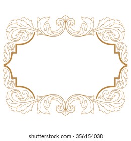 Premium Gold vintage baroque frame scroll ornament engraving border floral retro pattern antique style acanthus foliage swirl decorative design element filigree calligraphy