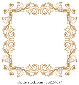 Premium Gold vintage baroque frame scroll ornament engraving border floral retro pattern antique style acanthus foliage swirl decorative design element filigree calligraphy