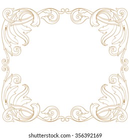 Premium Gold vintage baroque frame scroll ornament engraving border floral retro pattern antique style acanthus foliage swirl decorative design element filigree calligraphy