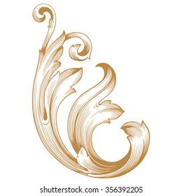 Premium Gold vintage baroque frame scroll ornament engraving border floral retro pattern antique style acanthus foliage swirl decorative design element filigree calligraphy