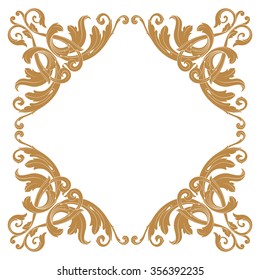 Premium Gold vintage baroque frame scroll ornament engraving border floral retro pattern antique style acanthus foliage swirl decorative design element filigree calligraphy