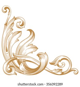 Premium Gold vintage baroque frame scroll ornament engraving border floral retro pattern antique style acanthus foliage swirl decorative design element filigree calligraphy
