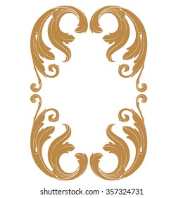 Premium Gold vintage baroque frame scroll ornament engraving border floral retro pattern antique style acanthus foliage swirl decorative design element filigree calligraphy
