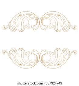 Premium Gold vintage baroque frame scroll ornament engraving border floral retro pattern antique style acanthus foliage swirl decorative design element filigree calligraphy