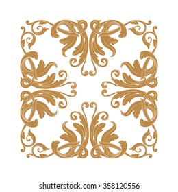 Premium Gold vintage baroque frame scroll ornament engraving border floral retro pattern antique style acanthus foliage swirl decorative design element filigree calligraphy