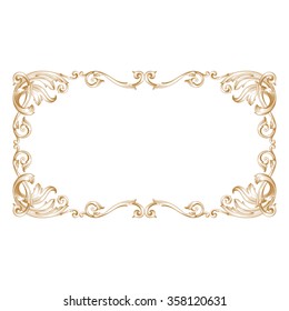 Premium Gold vintage baroque frame scroll ornament engraving border floral retro pattern antique style acanthus foliage swirl decorative design element filigree calligraphy