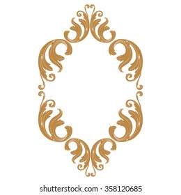 Premium Gold vintage baroque frame scroll ornament engraving border floral retro pattern antique style acanthus foliage swirl decorative design element filigree calligraphy