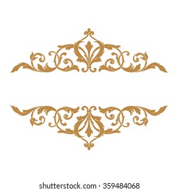 Premium Gold vintage baroque frame scroll ornament engraving border floral retro pattern antique style acanthus foliage swirl decorative design element filigree calligraphy