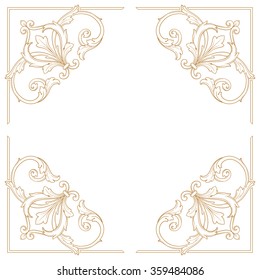 Premium Gold vintage baroque frame scroll ornament engraving border floral retro pattern antique style acanthus foliage swirl decorative design element filigree calligraphy