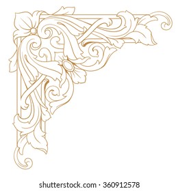 Premium Gold vintage baroque frame scroll ornament engraving border floral retro pattern antique style acanthus foliage swirl decorative design element filigree calligraphy