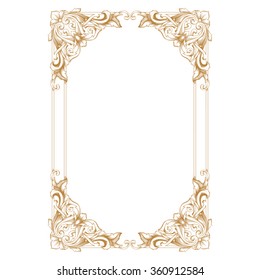 Premium Gold vintage baroque frame scroll ornament engraving border floral retro pattern antique style acanthus foliage swirl decorative design element filigree calligraphy