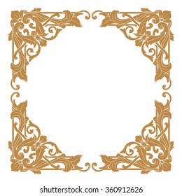 Premium Gold vintage baroque frame scroll ornament engraving border floral retro pattern antique style acanthus foliage swirl decorative design element filigree calligraphy