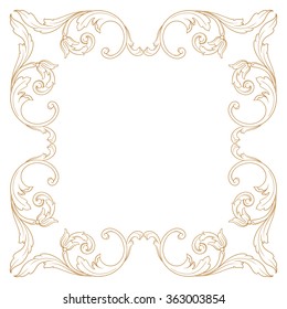 Premium Gold vintage baroque frame scroll ornament engraving border floral retro pattern antique style acanthus foliage swirl decorative design element filigree calligraphy