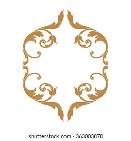 Premium Gold vintage baroque frame scroll ornament engraving border floral retro pattern antique style acanthus foliage swirl decorative design element filigree calligraphy
