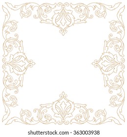 Premium Gold vintage baroque frame scroll ornament engraving border floral retro pattern antique style acanthus foliage swirl decorative design element filigree calligraphy